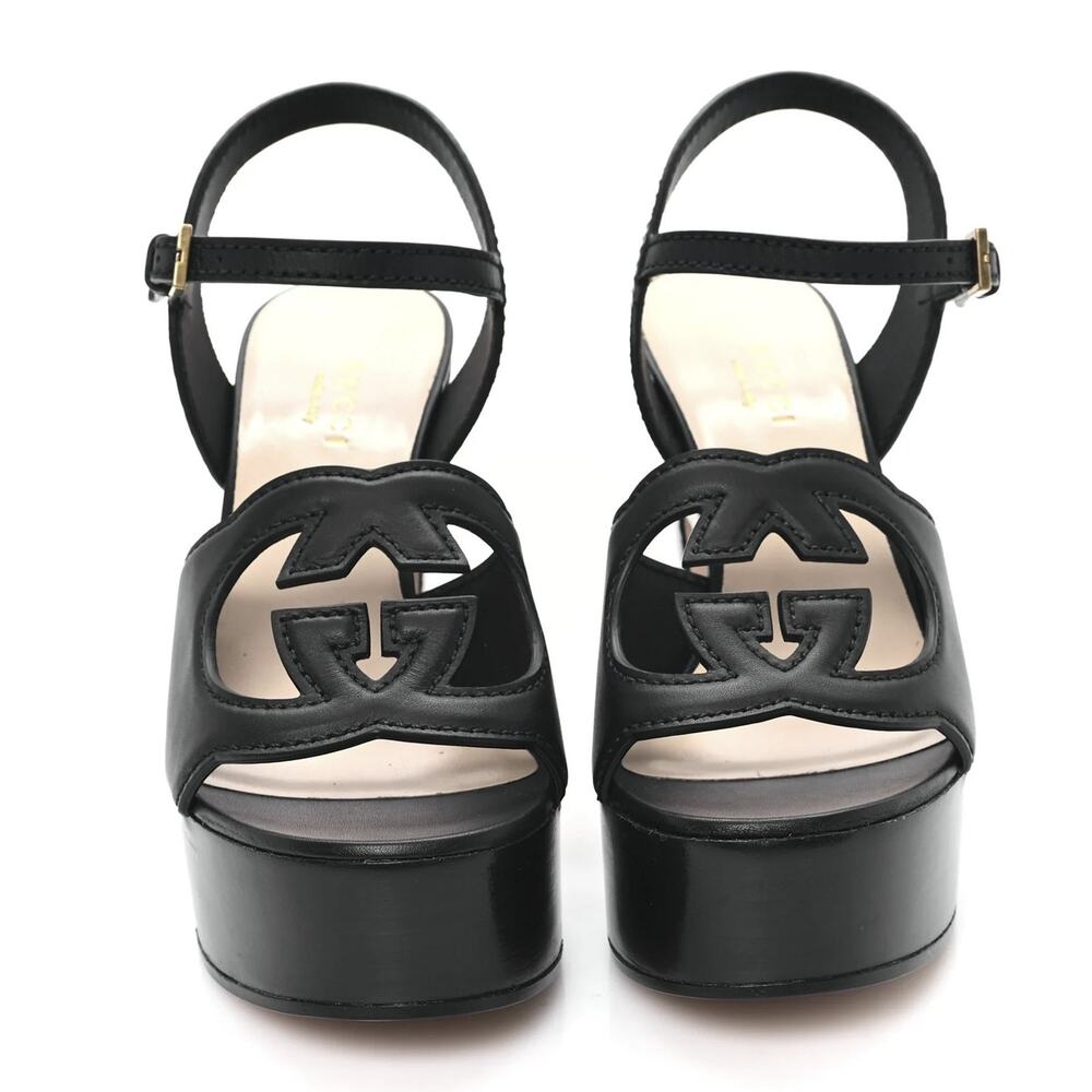 Gucci Cosmos Softy Interlocking GG Black Wooden Platform Heels Sandals 39 - Picture 4 of 7